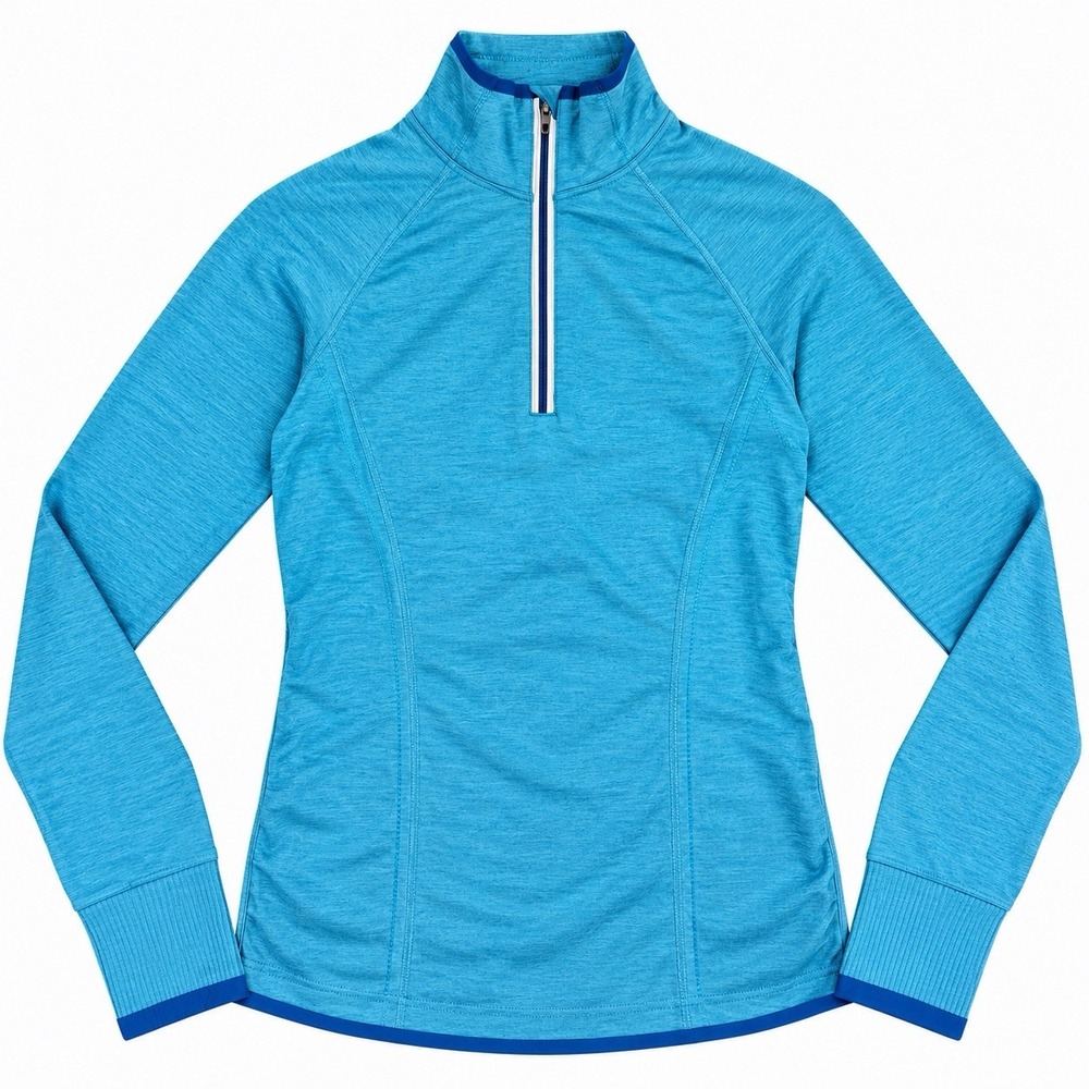 Athleta Fastest Track Half Zip Ruched Shirt Womens S Turquoise Thumb Holes